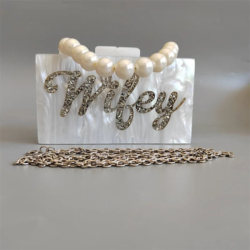Wifey Beaded Handle Box Bag