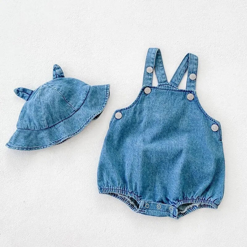 Bear Denim Romper + Hat