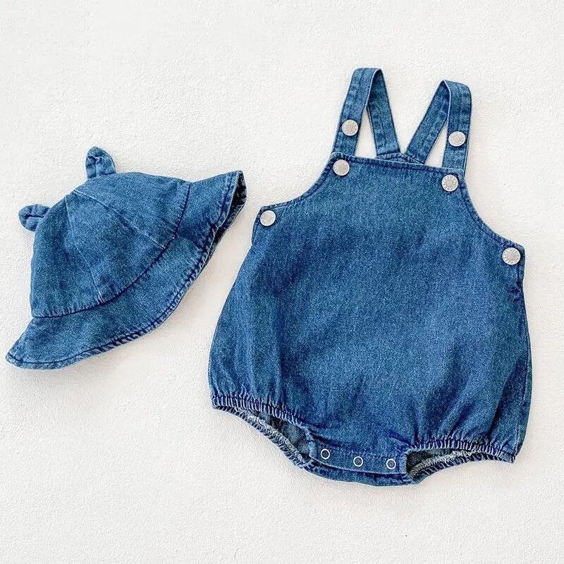 Bear Denim Romper + Hat