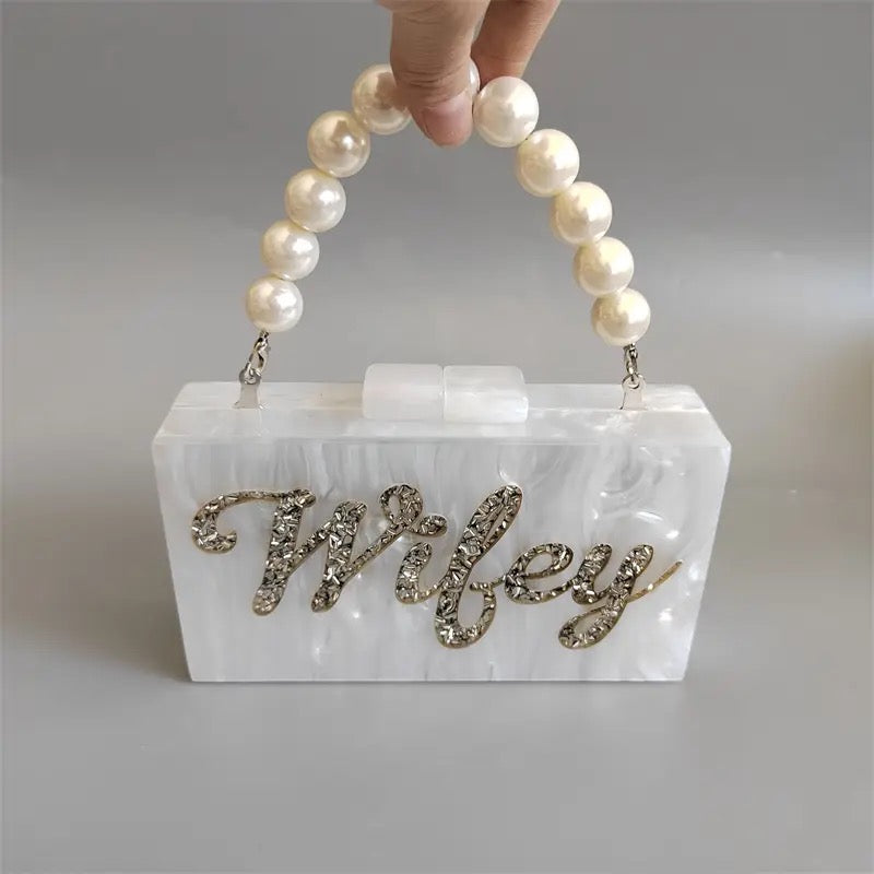 Wifey Beaded Handle Box Bag