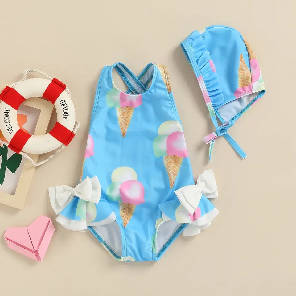 Blue Icecream Swimsuit Set