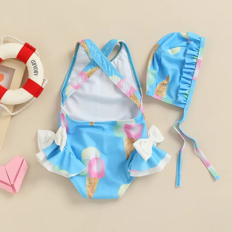 Blue Icecream Swimsuit Set